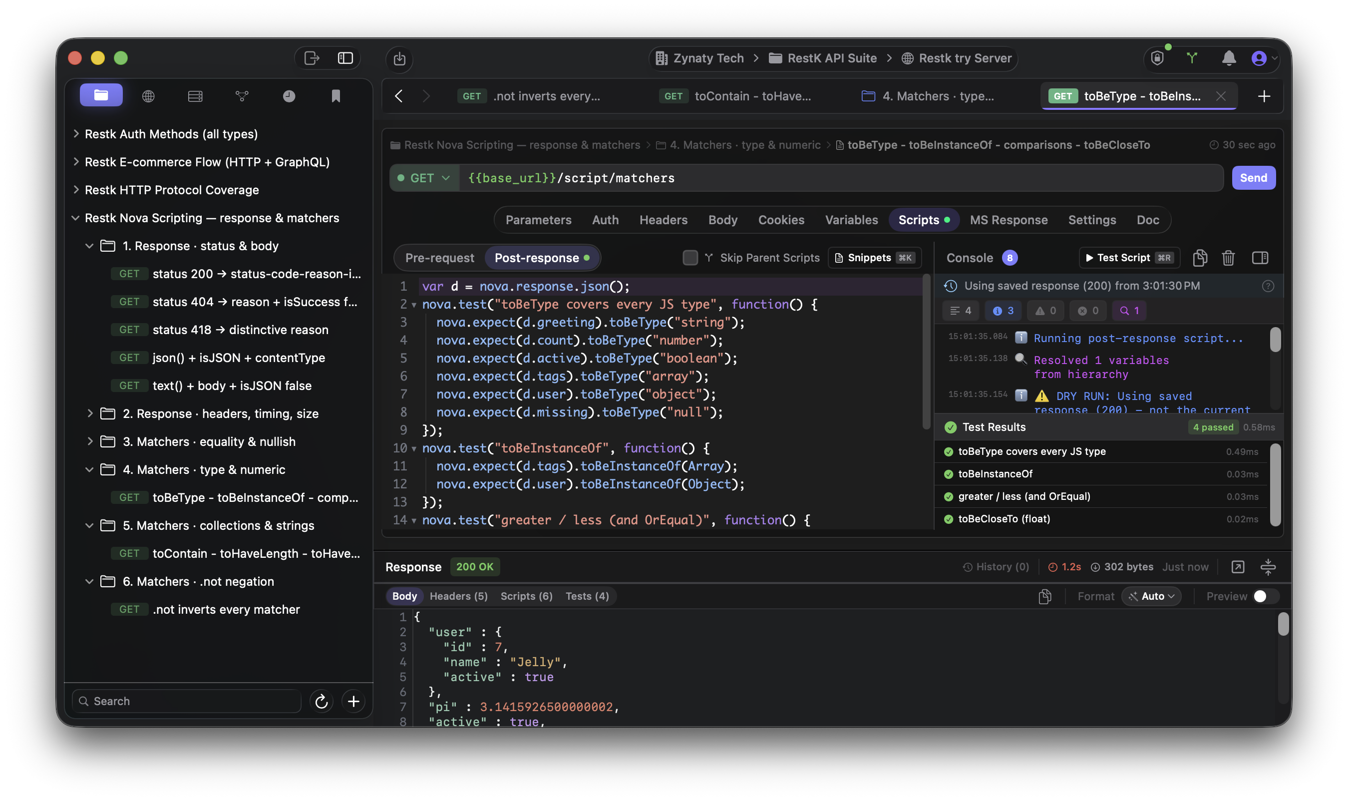 RESTK pre-request scripting editor