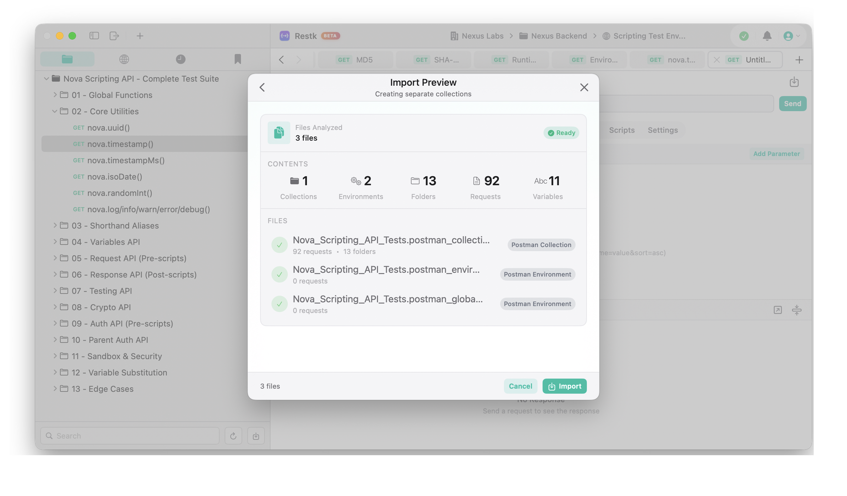 Import step 2 — RESTK parsing your Postman collection