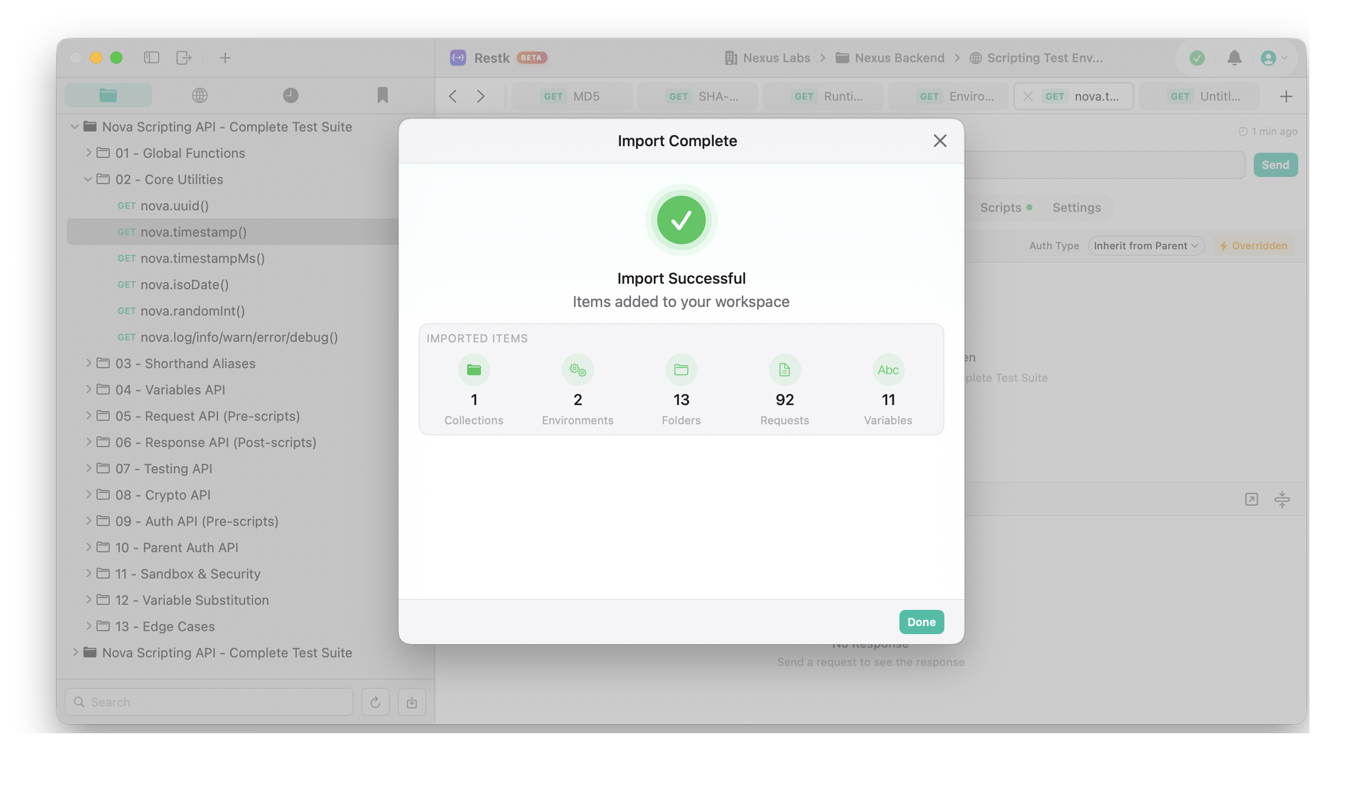 Import step 3 — imported collection ready in RESTK