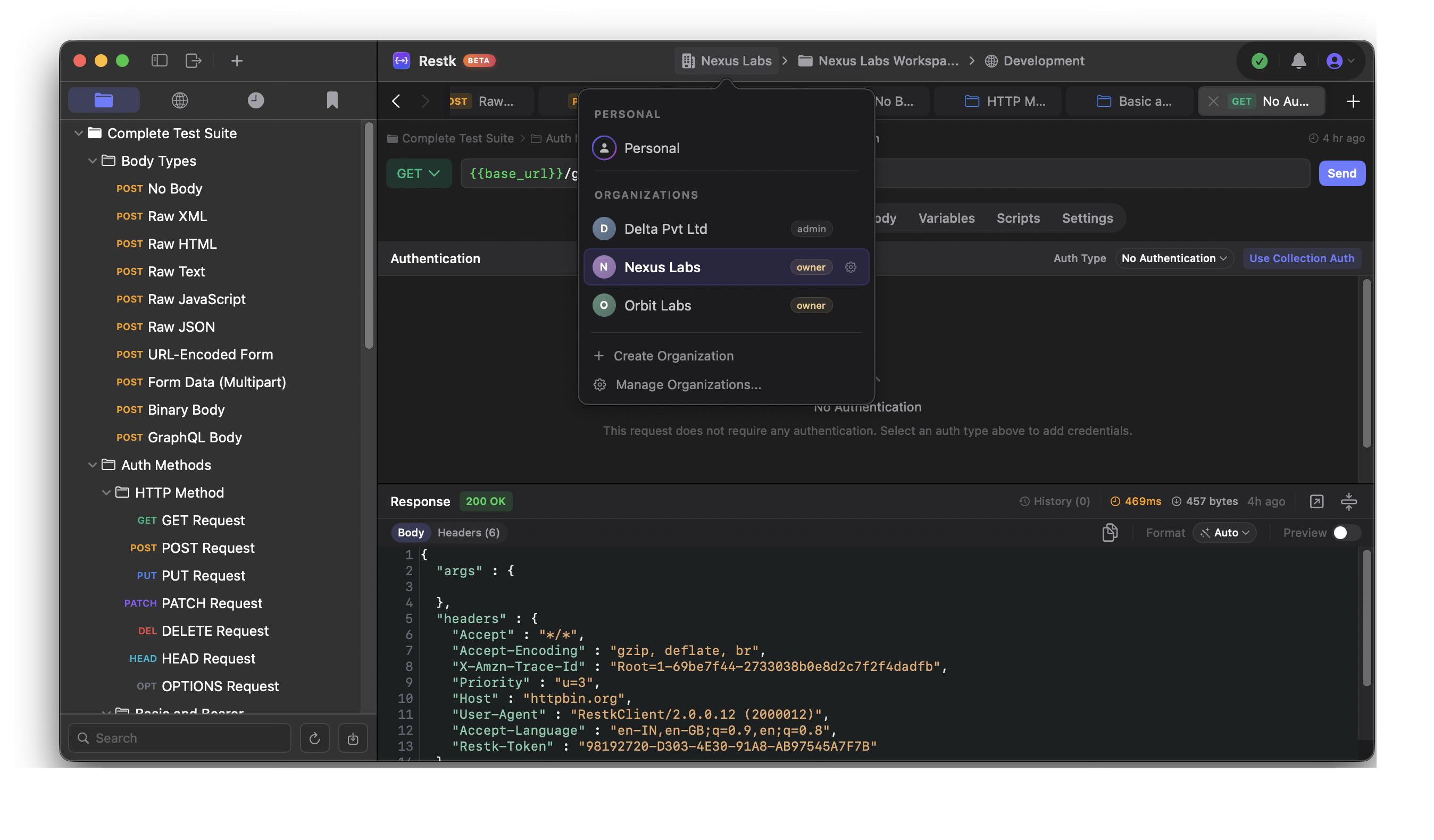 RESTK organizations — role-based access control per workspace