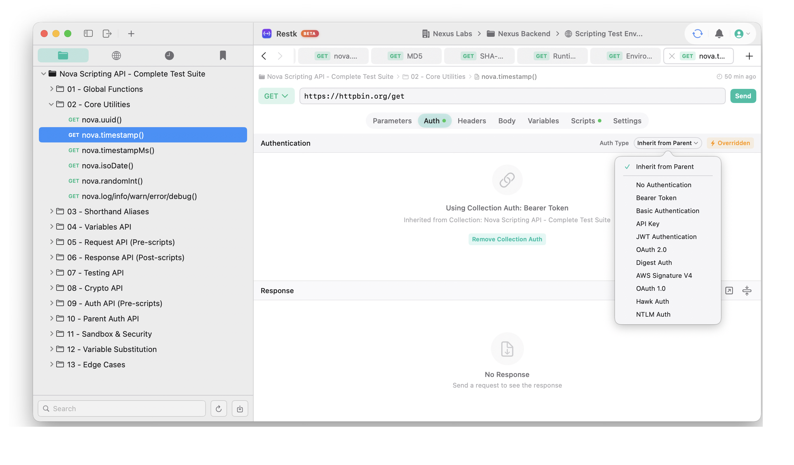 RESTK — 12 authentication methods with collection and folder inheritance