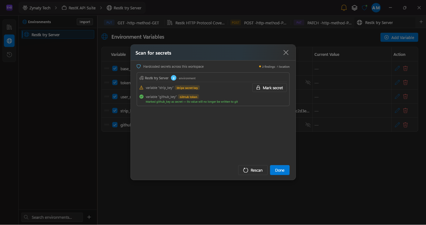 Env var secret scan